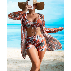 Fashion Canberra I Hawaii High-Waist Bikini Set with Cover-Up