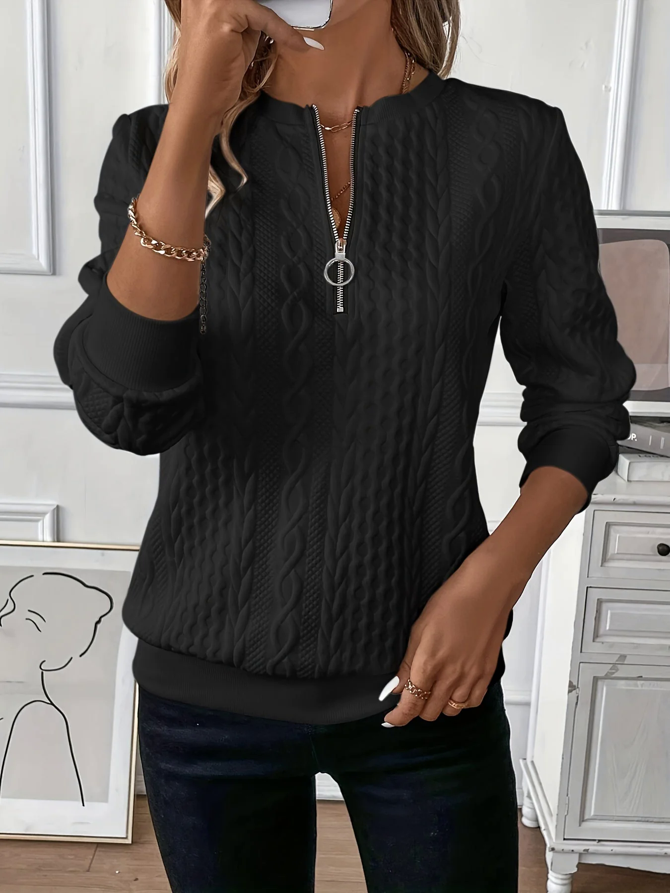 Fashion Canberra I Elena Textured Quarter-Zip Pullover